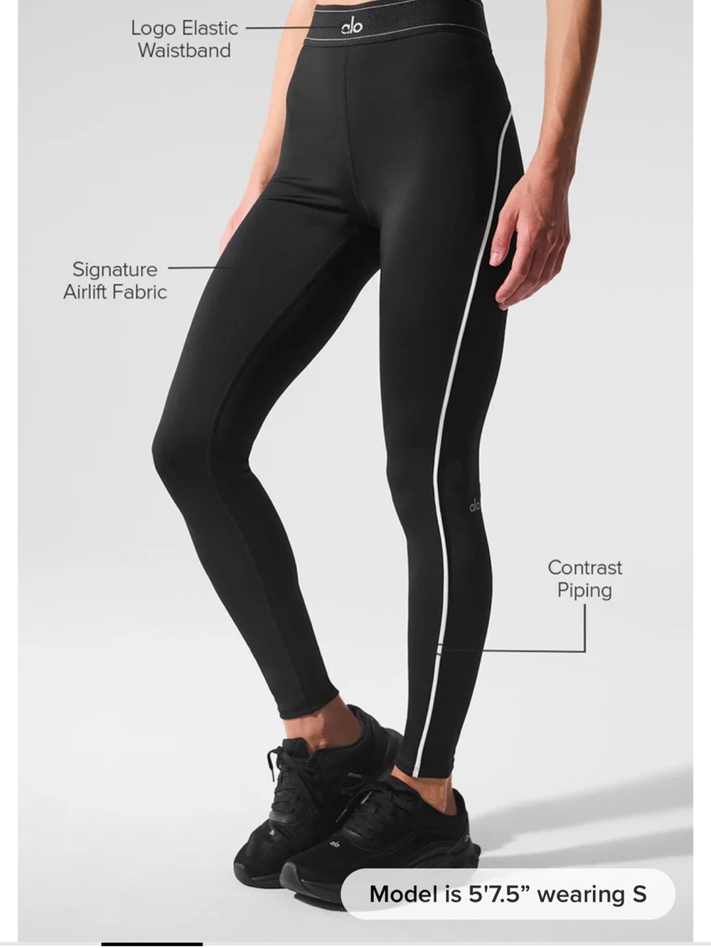 ALO Yoga Black Leggings with White Contrast Piping